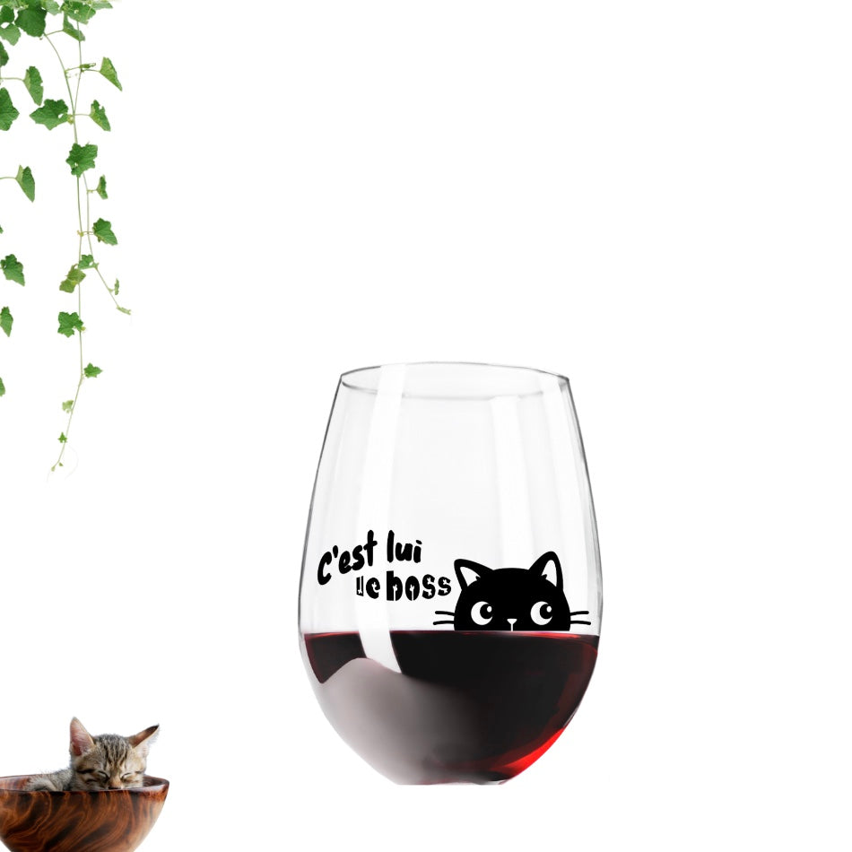 Verre à vin - Mon chat est le boss