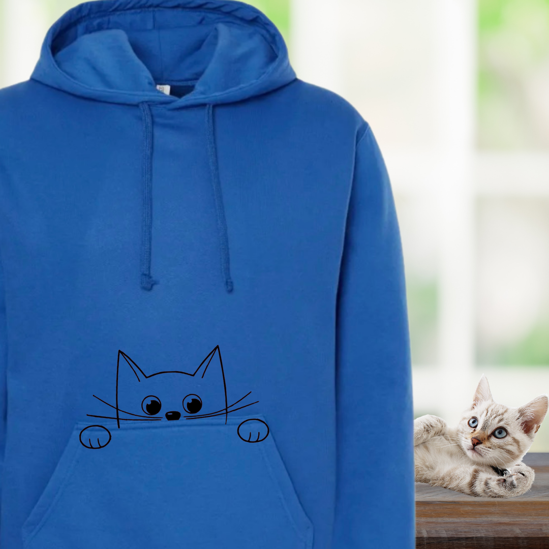 Hoodie Bleu - Chat Curieux