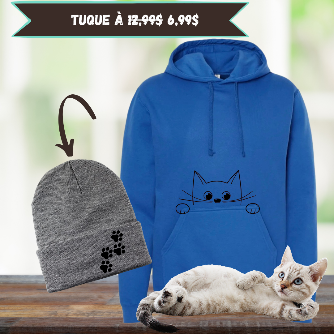 Hoodie Bleu - Chat Curieux