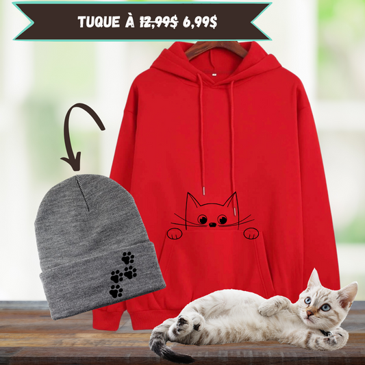 Hoodie Rouge - Chat Curieux