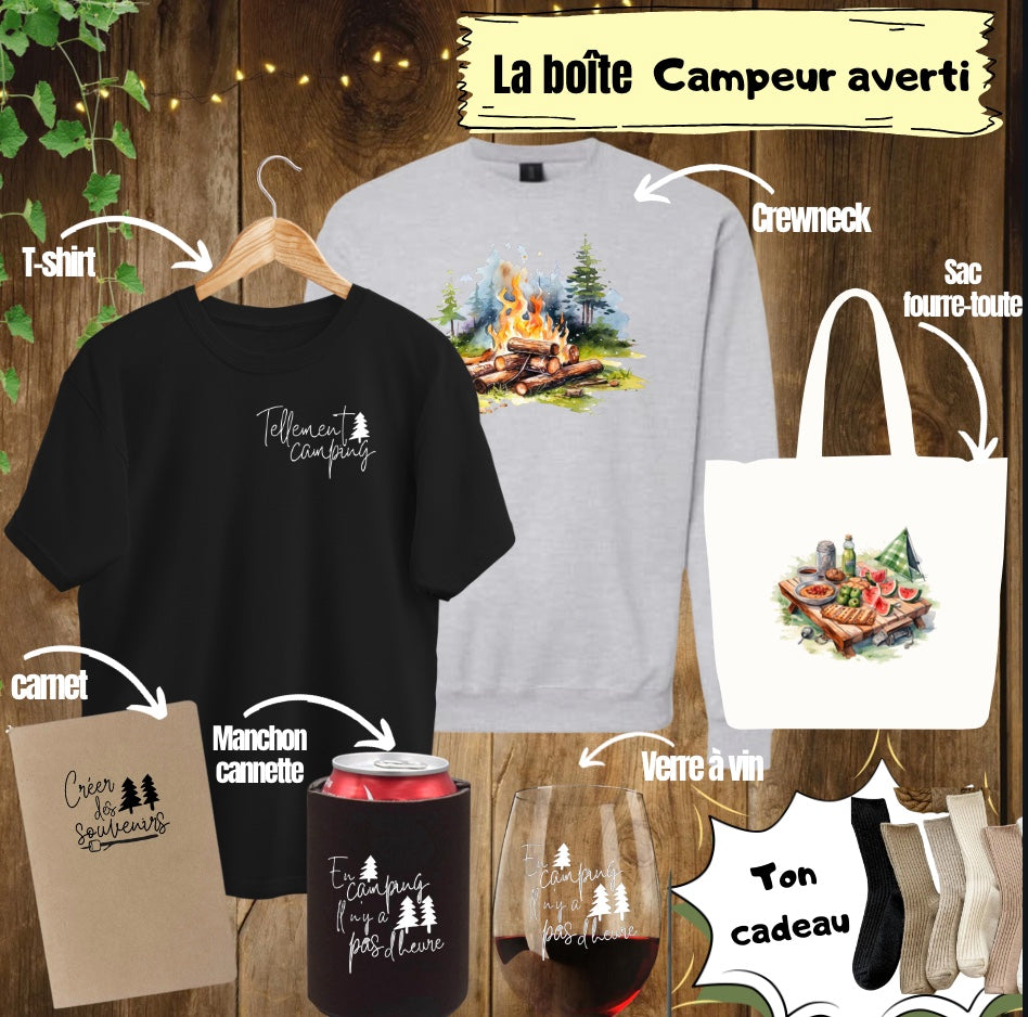 La boîte du Campeur Averti ⛺️ Choisis tes options avec le t-shirt pour créer le kit qui te ressemble!