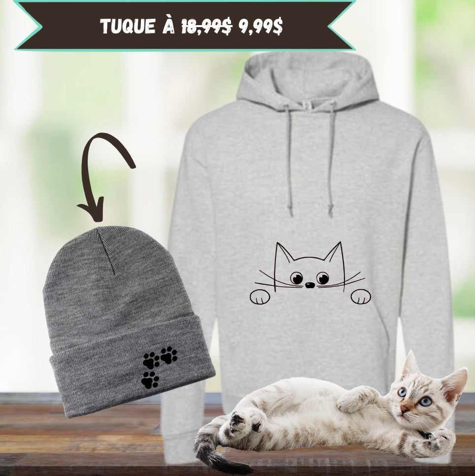 Hoodie Gris - Chat Curieux