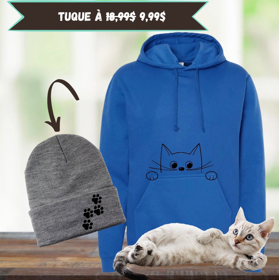 Hoodie Bleu - Chat Curieux