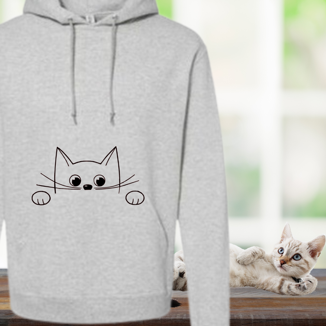 Hoodie Gris - Chat Curieux